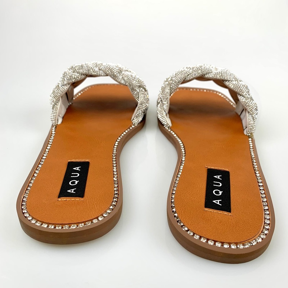 NIB Aqua Women Ivy Studded Dressy Warm Slide Sandals Size 9.5 Silver Bling Bling - Picture 7 of 12